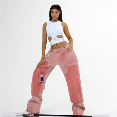 Fashion Patchwork Brushed Casual Pants  GZJQ-W23P37696