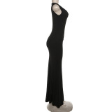 Solid Color Pleated Sleeveless Maxi Dress GZJQ-K24D43233