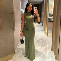 Solid Color Pleated Sleeveless Maxi Dress GZJQ-K24D43233