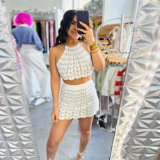 Hollow Out Sleeveless Backless Two Piece Skirt Set GZJQ-W24S44058