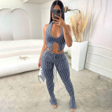 Sexy Knit Low Bust Cutout Slim Pants Suit  GZJQ-W23S36685