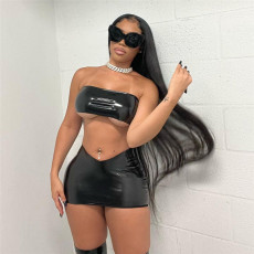 Sexy PU Leather Wrap Chest And Skirt 2 Piece Set GZJQ-K22S22693