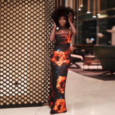 Sexy Pirnt Sling Slim Maxi Dress GZJQ-K21D08719