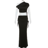 Sleeveless Slash Neck Crop Tops Two Piece Skirts Set GZJQ-K23S38990