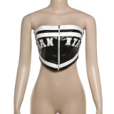 PU Leather Letter Print Zipper Wrap Chest Vest GZJQ-K24L42802