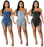Wear Copper Chain Sexy Strapless Denim Dress GDAM-218117