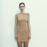 Slash Shoulder Short Sleeve Mini Dress DLSF-24D43854
