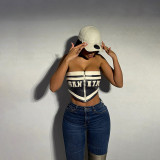 PU Leather Letter Print Zipper Wrap Chest Vest GZJQ-K24L42802