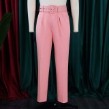 High Waist Belt Solid Suit Pants GATE-P01A