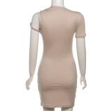 Slash Shoulder Short Sleeve Mini Dress DLSF-24D43854