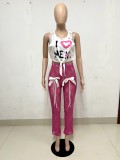 Lace Bow Trousers + Sleeveless Tank Tassel Two Piece Set YNSF-2645