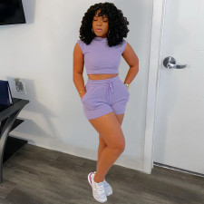 Solid Sport Short Sleeve T Shirt Two Piece Shorts Set BMF-2168