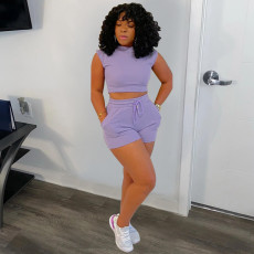 Solid Sport Short Sleeve T Shirt Two Piece Shorts Set BMF-2168