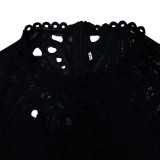 Lace Hollow Out Patchwork Solid Midi Dress GATE-254