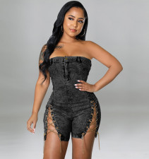 Wear Copper Chain Sexy Strapless Denim Dress GDAM-218117