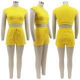 Solid Sport Short Sleeve T Shirt Two Piece Shorts Set BMF-2168