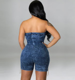 Wear Copper Chain Sexy Strapless Denim Dress GDAM-218117