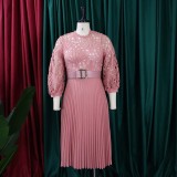 Lace Hollow Out Patchwork Solid Midi Dress GATE-254