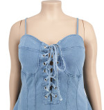 Plus Size Sexy Sleeveless Washed Denim Dress GDAM-218119