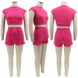 Solid Sport Short Sleeve T Shirt Two Piece Shorts Set BMF-2168