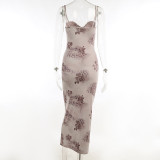 Sexy Print Sling Slim Maxi Dress FL-23103
