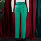 High Waist Belt Solid Suit Pants GATE-P01A