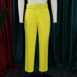 High Waist Belt Solid Suit Pants GATE-P01A