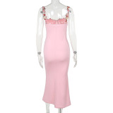 Flower Patchwork Sling Bandage Dress FL-23577