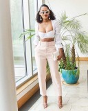 High Waist Belt Solid Suit Pants GATE-P01A