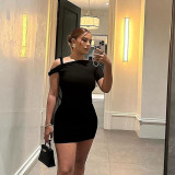 Slash Shoulder Short Sleeve Mini Dress DLSF-24D43854