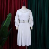 Lace Hollow Out Patchwork Solid Midi Dress GATE-254