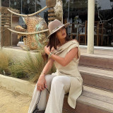 Irregular Sleeveless Slash Shoulder Solid Long Top GZJQ-K24L46202