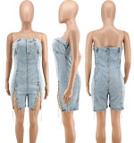 Wear Copper Chain Sexy Strapless Denim Dress GDAM-218117