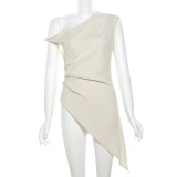 Irregular Sleeveless Slash Shoulder Solid Long Top GZJQ-K24L46202