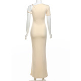Solid Color Slash Neck Slim Maxi Dress DLSF-24D43826