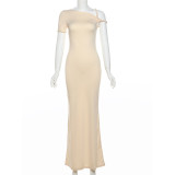 Solid Color Slash Neck Slim Maxi Dress DLSF-24D43826