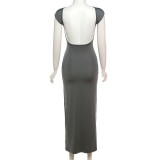 Solid Color Backless Slim Maxi Dress GZJQ-K23D39603