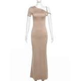 Solid Color Slash Neck Slim Maxi Dress DLSF-24D43826