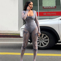 Lace See Through Long Sleeve Tight Jumpsuit  GZJQ-K24Q42881