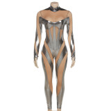 Mesh Patchwork Long Sleeve Jumpsuit GZJQ-K23Q28996