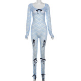 Lace See Through Long Sleeve Tight Jumpsuit  GZJQ-K24Q42881