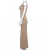 Solid Color Slash Neck Slim Maxi Dress DLSF-24D43826