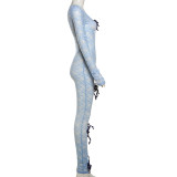 Lace See Through Long Sleeve Tight Jumpsuit  GZJQ-K24Q42881