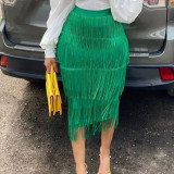 Plus Size Solid Color Tassel Patchwork Half Body Skirt GKEN-200303