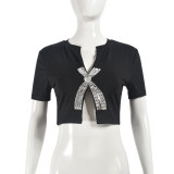 Split Hot Drill Short Sleeve T Shirt GFRT-41209THG