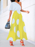 Casual Polka Dot Print Slash Shoulder Midi Dress SFY-2771