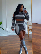 Hollow Out Color Block Irregular Skirt Set GCNF-0219