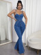 Sexy Back Strap Wide Leg Denim Jumpsuit LX-6980