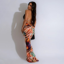 V Neck Backless Print Maxi Dress CYA-901202