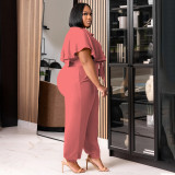 Plus Size Solid Tie Up Casual Two Piece Pants Set NNWF-7984